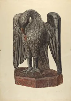 Wooden Statue Prints: Hand Carved Eagle, c. 1938. Creator: John Cutting