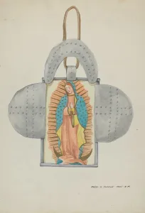 Majel G Claflin Prints: Hand Drawn Guadalupe in Tin Form, c. 1937. Creator: Majel G. Claflin