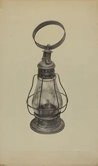 Metal And Glass Prints: Hand Lantern, c. 1938. Creator: Florence Strom