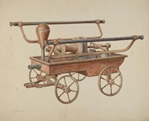 Firefighting Prints: Hand Operated Fire Pump, c. 1938. Creator: Hans Mangelsdorf