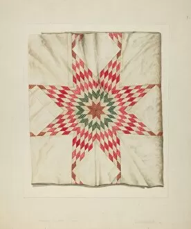 Star Shaped Gallery: Hand Made Quilt, c. 1938. Creator: Wilford H. Shurtliff