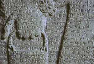 Detail of the hand on a relief of an Assyrian genie