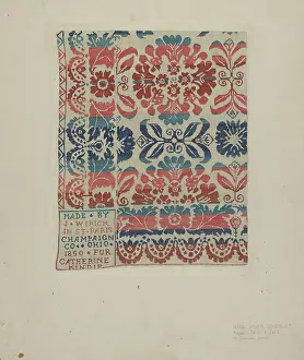 Coverlet Prints: Hand Woven Coverlet, c. 1939. Creator: M. Louise Kent