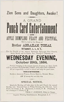 Feast Collection: Handbill advertising a punch card event at A. M. E. Zion Church Stony Brook, 1884