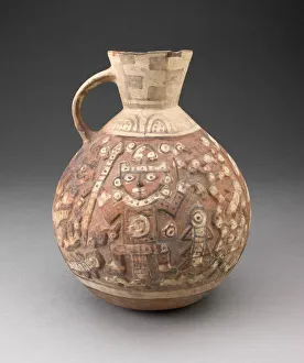 Ceramic And Pigment Prints: Handeled Jar with Painted Relief Depicting Figure with Animals, 1000 / 1476