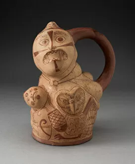 Composite Gallery: Handle Spout Vessel with Composite Relief Depicting a Human Head, Owl, and Serpent
