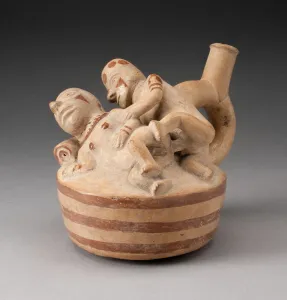 1st Century Ad Prints: Handle Spout Vessel Depicting Anal Sex, 100 B. C. / A. D. 500. Creator: Unknown