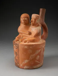 Handle Spout Vessel Depicting a Couple in an Erotic Embrace, 100 B. C. / A. D. 500