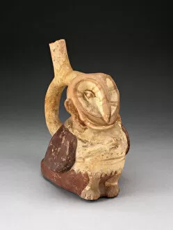 Andean Gallery: Handle Spout Vessel in the Form of an Anthropomorphic Owl with Clasped Hands, 100 B.C. / A