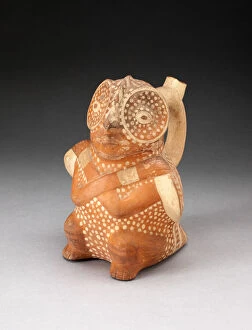 Andean Gallery: Handle Spout Vessel in the Form of a Anthropomorphic Owl with Arms Crossed over