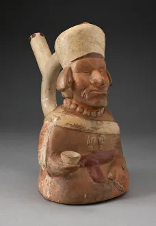 Andean Gallery: Handle Spout Vessel in the Form of Blind Man Holding a Cup, 100 B.C. / A.D. 500