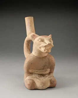Half Man Prints: Handle Spout Vessel in the Form of a Cat Man, 100 B. C. / A. D. 500. Creator: Unknown