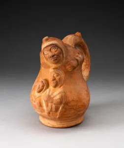 Handle Spout Vessel in the Form of a Composite Scene Depicting Three Figures, 100 B. C. / A