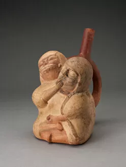 Handle Spout Vessel in Form of a Female and Skeletal Figure in an Erotic Embrace, 100 B.C
