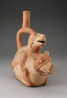 Mating Prints: Handle Spout Vessel in Form of Mating Llamas, 100 B. C. / A. D. 500. Creator: Unknown