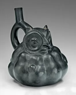 Andean Gallery: Handle Spout Vessel in the Form of an Owl with a Gourd-Like Body, 100 B.C. / A.D. 500