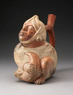 Handle Spout Vessel in the Form of a Seated Man, 100 B.C. / A.D. 500. Creator: Unknown