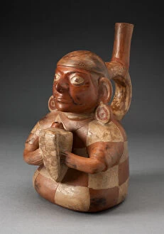 Handle Spout Vessel in the Form of Seated Musician Holding Conch Trumpet, 100 B.C. / A.D