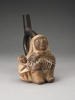Andean Gallery: Handle Spout Vessel in the Form of a Woman and Child, 100 B.C. / A.D. 500. Creator: Unknown