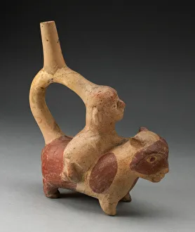 Andean Gallery: Handle Spout Vessel in the Form of a Woman Riding a Llama, 100 B.C. / A.D. 500