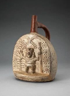 Agricultural Collection: Handle Spout Vessel with Relief Depicting a Standing Figure, Holding Farming Tools, 100 B