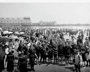 Hands up on the beach at Atlantic City, N.J. between 1900 and 1920. Creator: Unknown