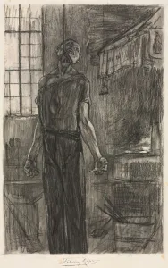Framing Lines In Black Chalk Prints: The Hanged Man in the Forge, c. 1880. Creator: Felicien Rops (Belgian, 1833-1898)