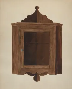 Corner Cupboard Prints: Hanging Corner Cupboard, c. 1938. Creator: Wilbur M Rice
