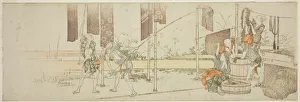 Dyed Prints: Hanging up dyed cloth, Japan, c. 1805. Creator: Hokusai