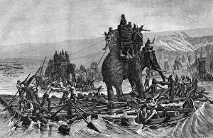Carthaginian Collection: Hannibal crossing the Rhone, 218 BC (1882-1884). Artist: Gilbert
