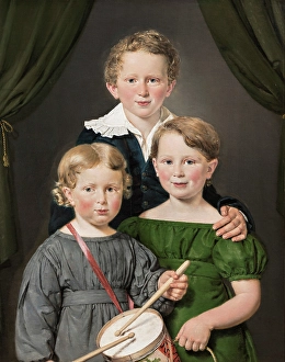 Percussion Instrument Prints: Hans and Bolette Puggaards three children, 1827. Creator: Christian Albrecht Jensen