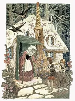 Hansel and Grethel from Grimms Fairy Tales, pub. 1911 (colour lithograph)
