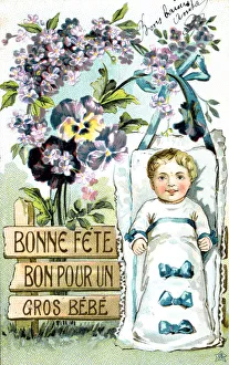 Happy Birthday, Large Baby, Large Baby, French Postcard, c1900 Happy Birthday, Large Baby, Large Baby, French Postcard, c1900