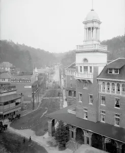 Hot Springs Prints: Happy Hollow from Central Avenue, Hot Springs, Ark. c1906. Creator: Unknown