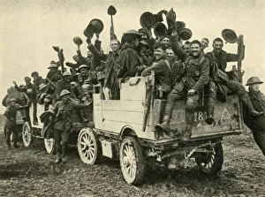 Cheering Gallery: Happy Warriors: Canadians returning from a successful attack, First World War, c1916, (c1920)