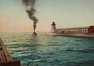 Photochrom Print Prints: Harbor entrance, Charlevoix, Michigan, c1900. Creator: Unknown