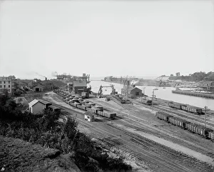 Wagons Prints: Harbor entrance, Conneaut, Ohio, ca 1900. Creator: Unknown