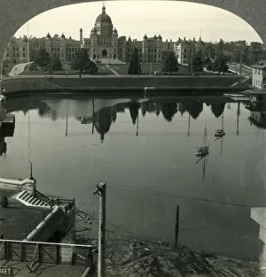 British Colombia Prints: The Harbor and Parliament Buildings at Victoria, B. C. Canada, c1930s. Creator: Unknown