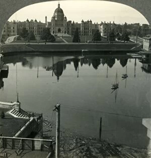 British Columbia Gallery: The Harbor and Parliament Buildings at Victoria, B.C. Canada, c1930s. Creator: Unknown