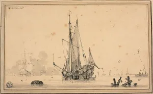 Piling Prints: Harbor Scene with Ships at Rest and Piling, 1698. Creator: Sieuwert van der Meulen