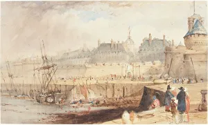 Beached Prints: The Harbor of St. Malo at Low Tide, c. 1850. Creator: William Callow