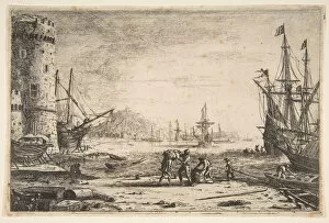 Unloading Gallery: Harbour with a Large Tower, ca. 1641. Creator: Claude Lorrain