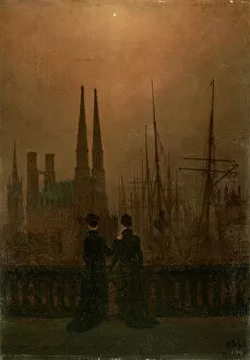 Caspar David Gallery: Harbour at Night (Sisters), 1818-1820. Artist: Caspar David Friedrich