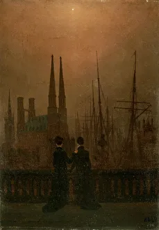 Caspar David Friedrich Gallery: Harbour at Night (Sisters), 1818-1820. Artist: Caspar David Friedrich