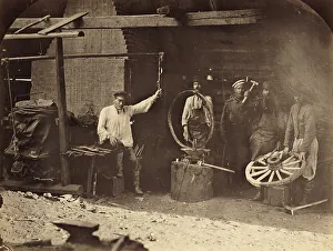 Smithy Prints: Hard Labor Convicts Working in the Blacksmith's Shop, 1891. Creator: Aleksei Kuznetsov