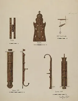 Holt Geoffrey Prints: Hardware Details (of doors), c. 1940. Creator: Geoffrey Holt