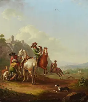 Preparation Prints: Hare-Hunt with Falconer, 1786. Creator: Johann Georg Pforr