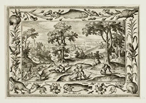 Adrian Collaert Gallery: Hare Hunt, from Landscapes with Old and New Testament Scenes and Hunting Scenes, 1584