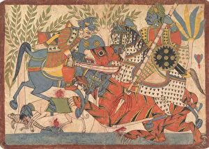 Harishchandra and his Minister Killing a Tiger folio from a Harishchandra Series