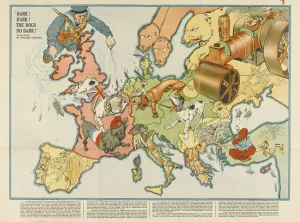 Romanov Collection: Hark! Hark! The Dogs Do Bark! European satirical map, 1914. Artist: Anonymous